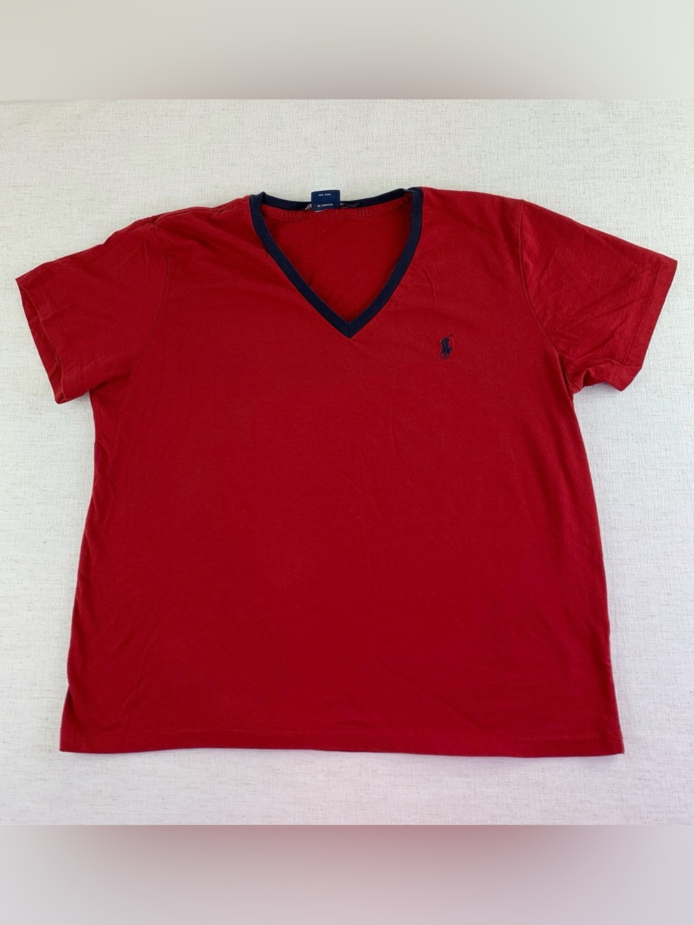 Ralph Lauren sport women's V-Neck Short Sleeve Tee in red with Navy Trim‎